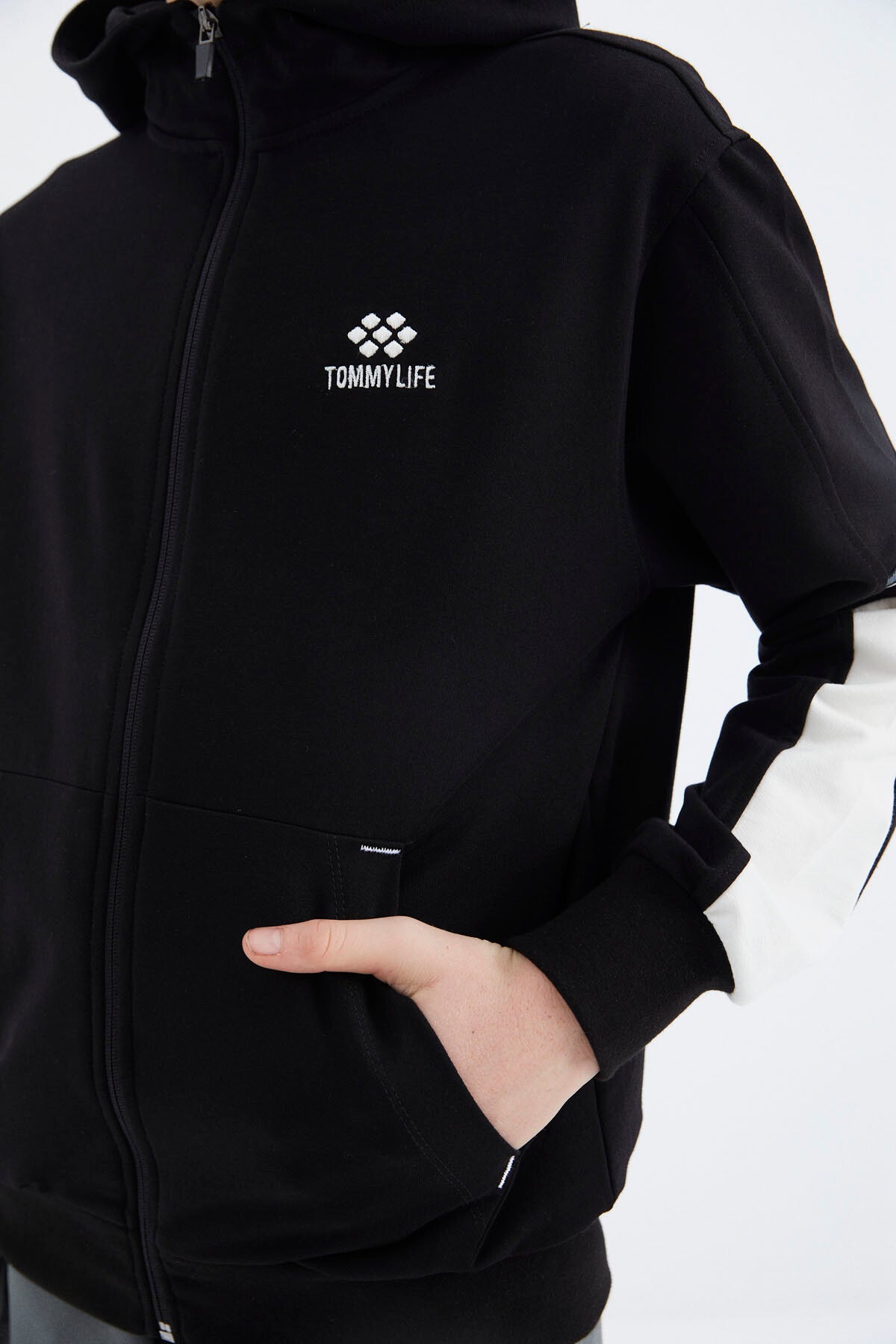 Siyah Fermuarlı Erkek Çocuk Sweatshirt - 11180