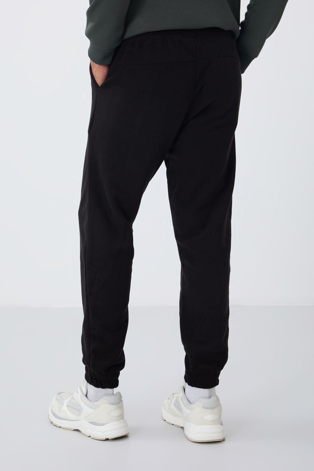 Siyah Gizli Fermuarlı Rahat Form Jogger Polar Erkek Eşofman Alt - 84866