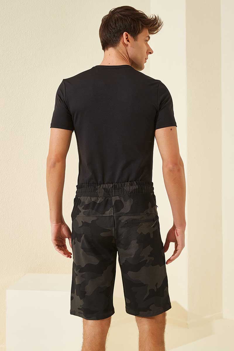 Siyah Gölge Kamuflaj Desenli Standart Kalıp Erkek Şort - 81157