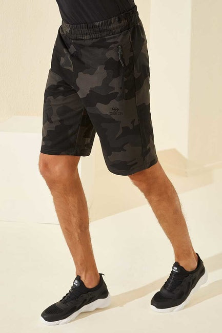 Siyah Gölge Kamuflaj Desenli Standart Kalıp Erkek Şort - 81157