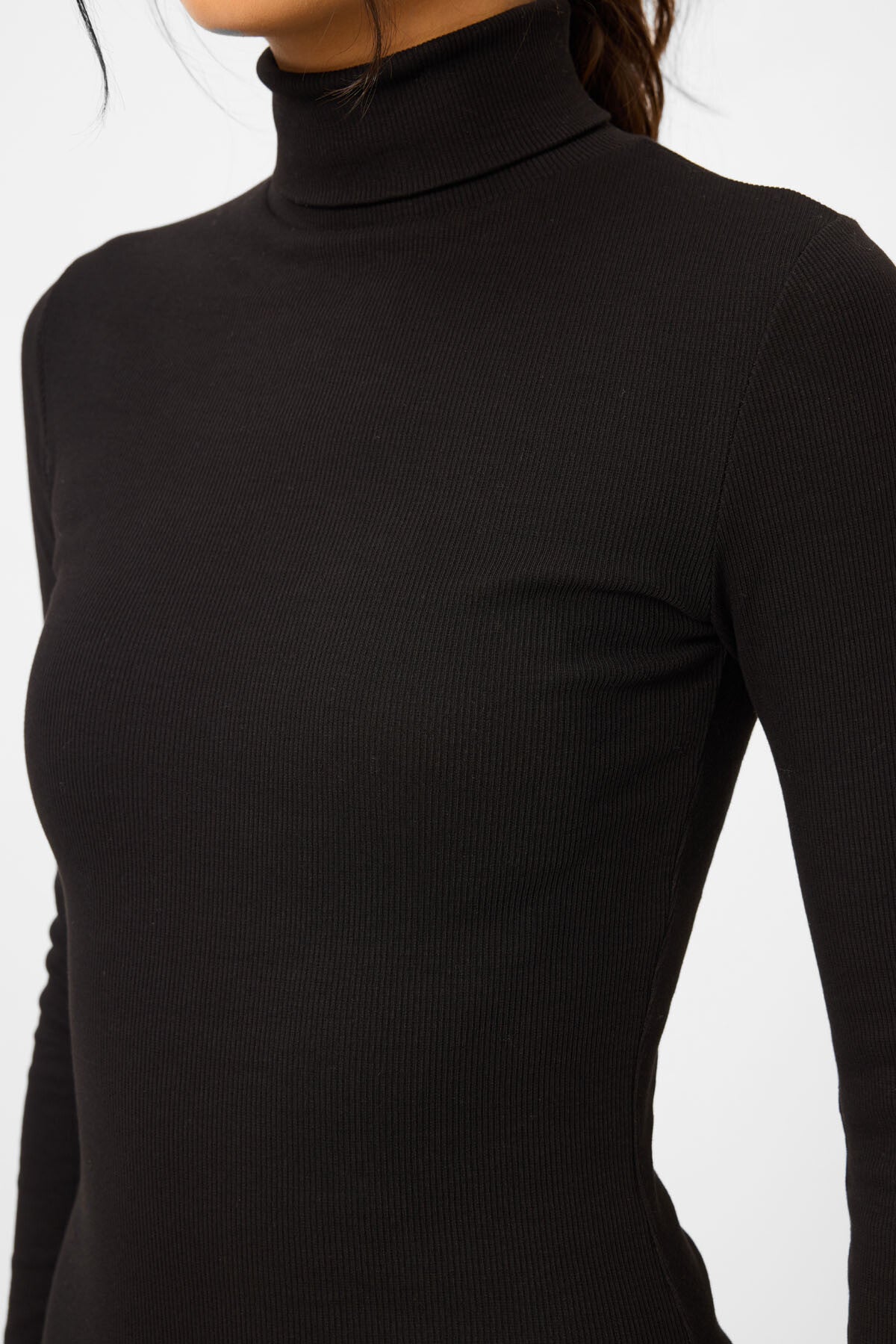 Siyah Kaşkorse Triko Dar Kalıp Balıkçı Yaka Kadın Elbise - 97117