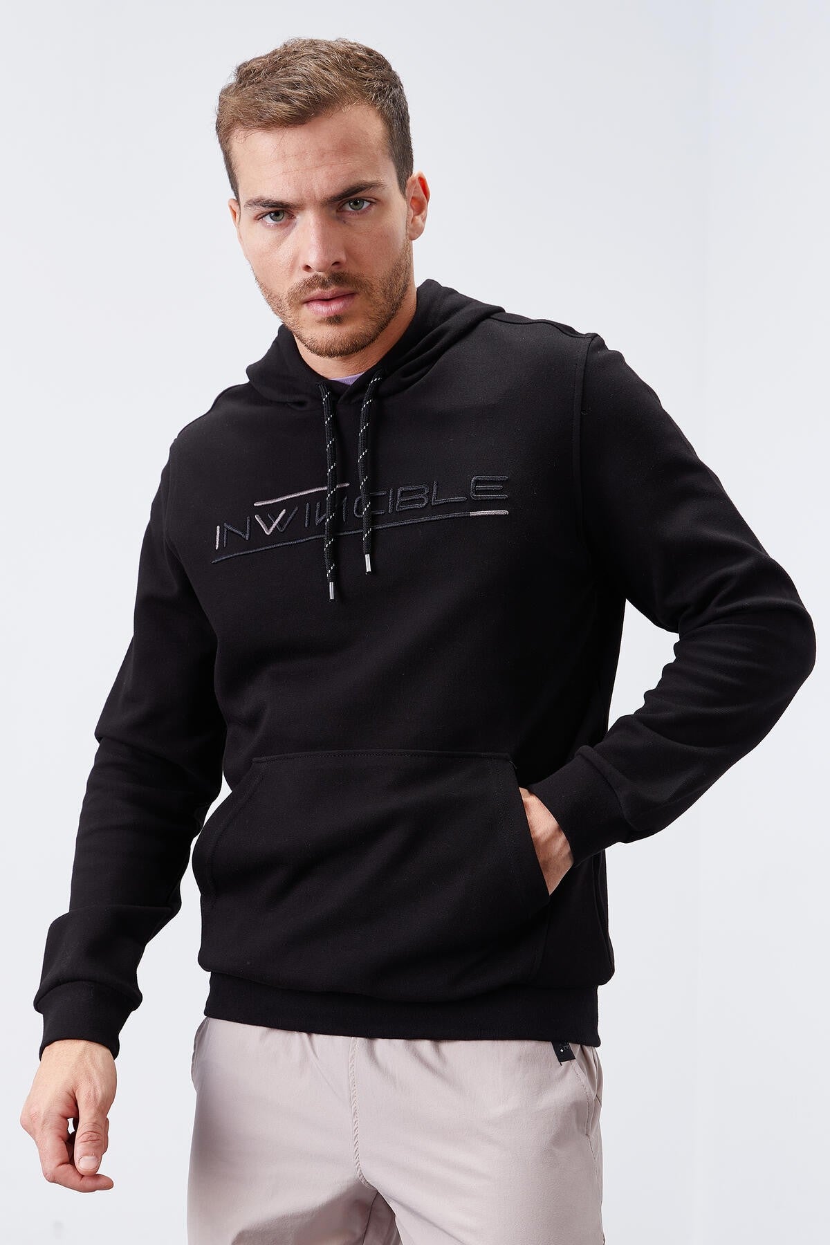 Siyah Kanguru Cep Standart Kalıp Kapüşonlu Erkek Sweatshirt - 87883
