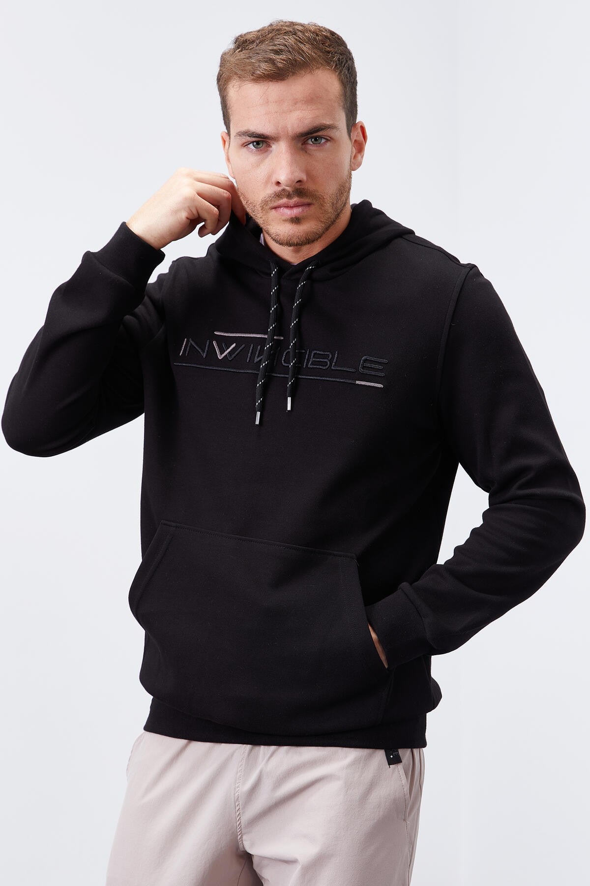 Siyah Kanguru Cep Standart Kalıp Kapüşonlu Erkek Sweatshirt - 87883