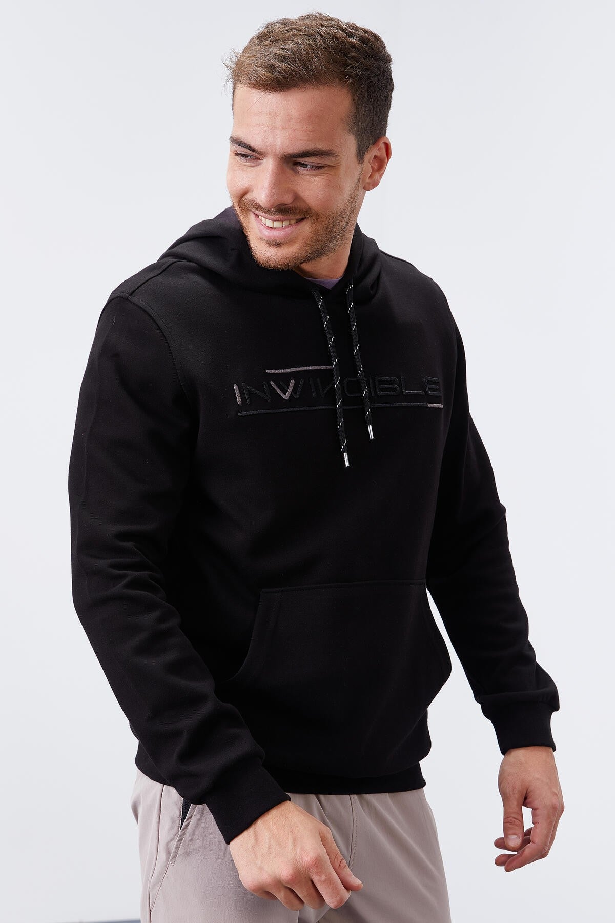 Siyah Kanguru Cep Standart Kalıp Kapüşonlu Erkek Sweatshirt - 87883