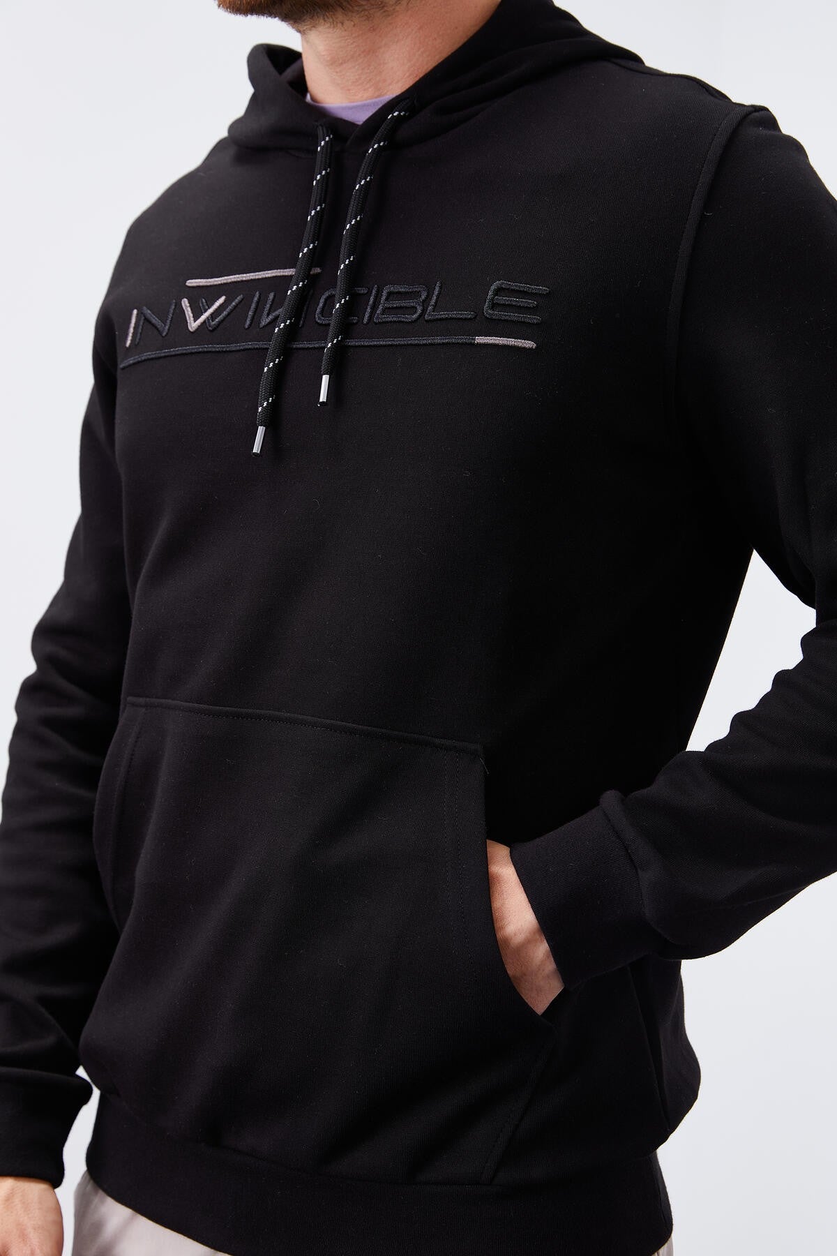 Siyah Kanguru Cep Standart Kalıp Kapüşonlu Erkek Sweatshirt - 87883