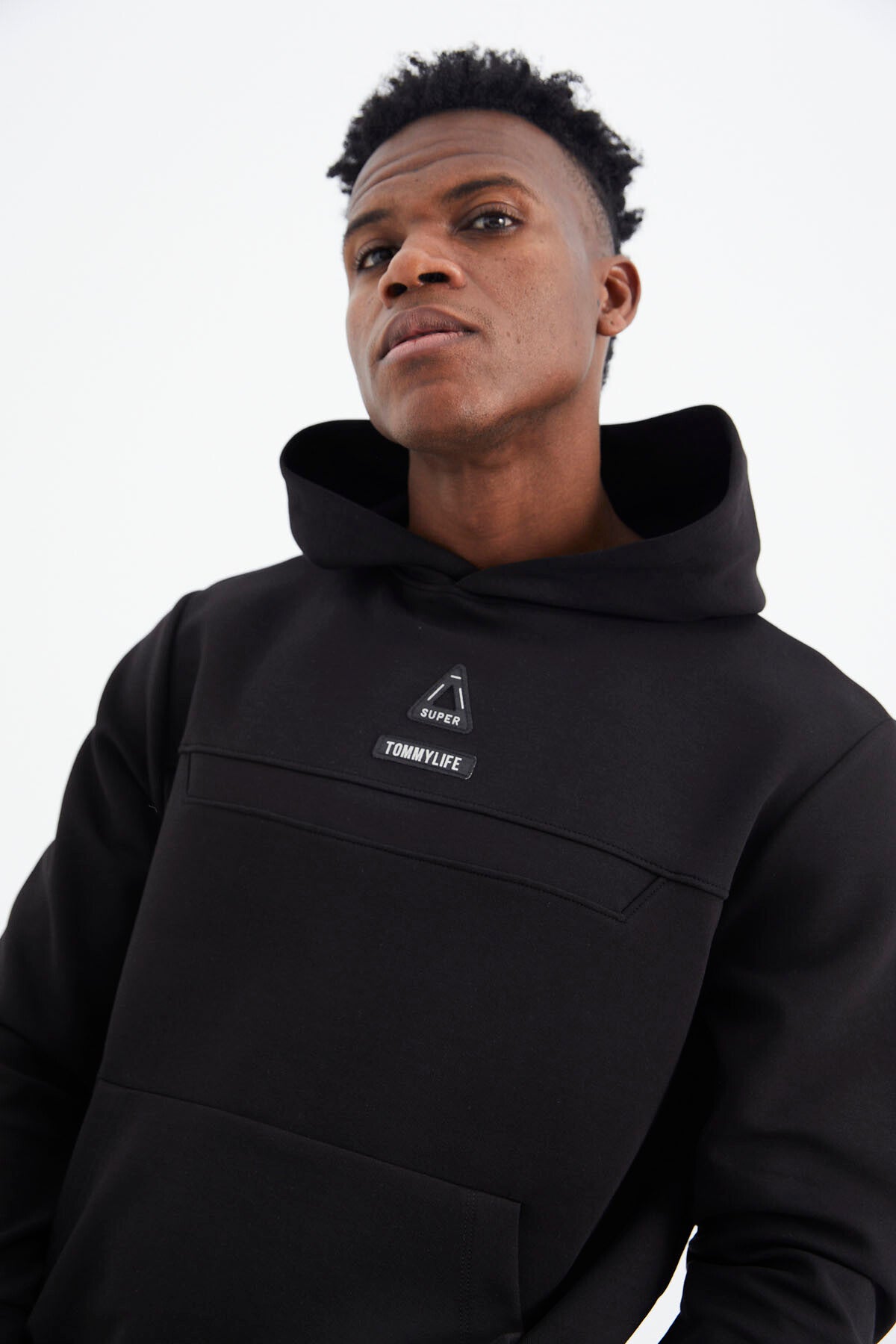 Siyah Kapüşonlu Baskı Detaylı Rahat Kalıp Erkek Sweatshirt - 88296