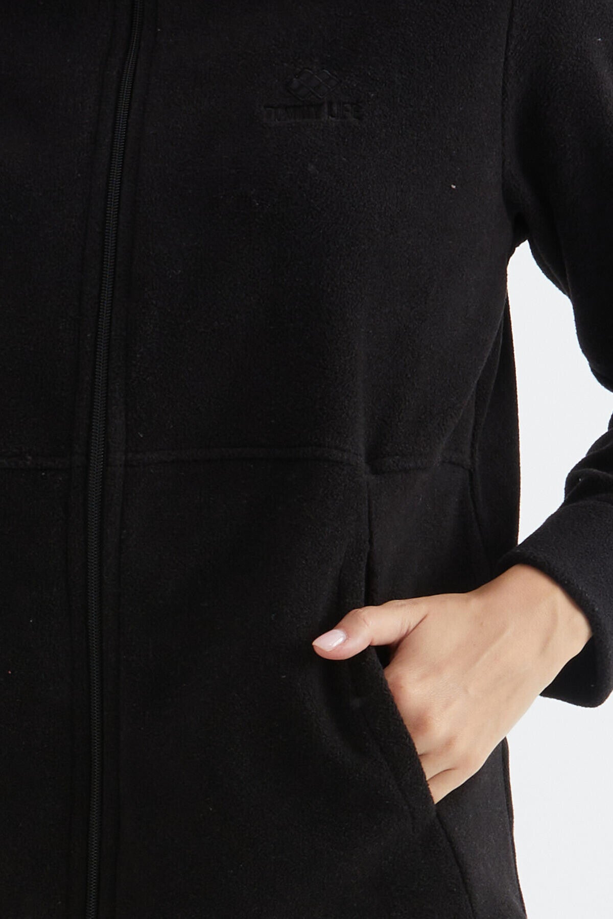 Siyah Kapüşonlu Fermuarlı Rahat Form Kadın Polar Sweatshirt - 97233