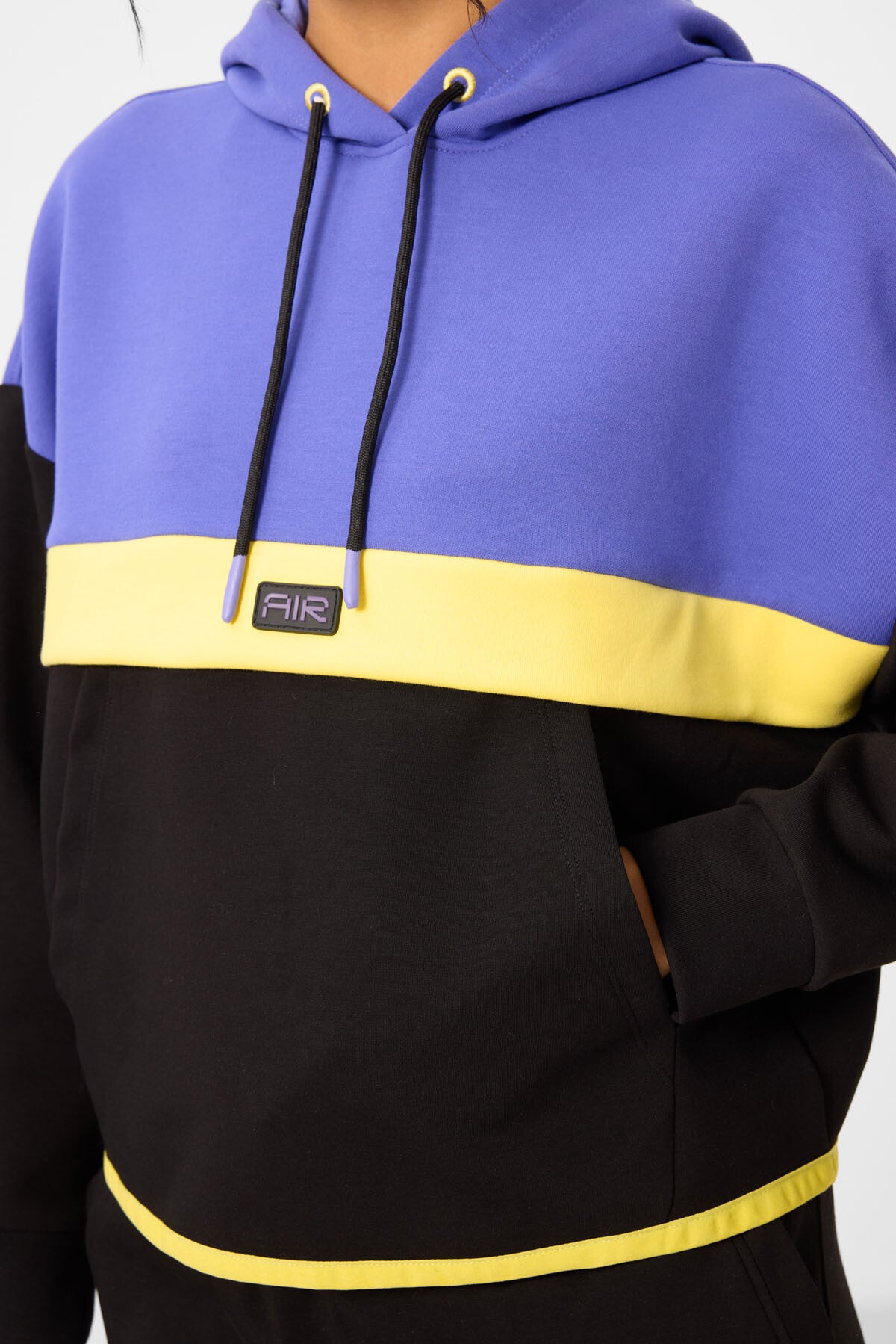 Siyah Kapüşonlu Pamuklu Renk Bloklu Kadın Eşofman Takım - 95327