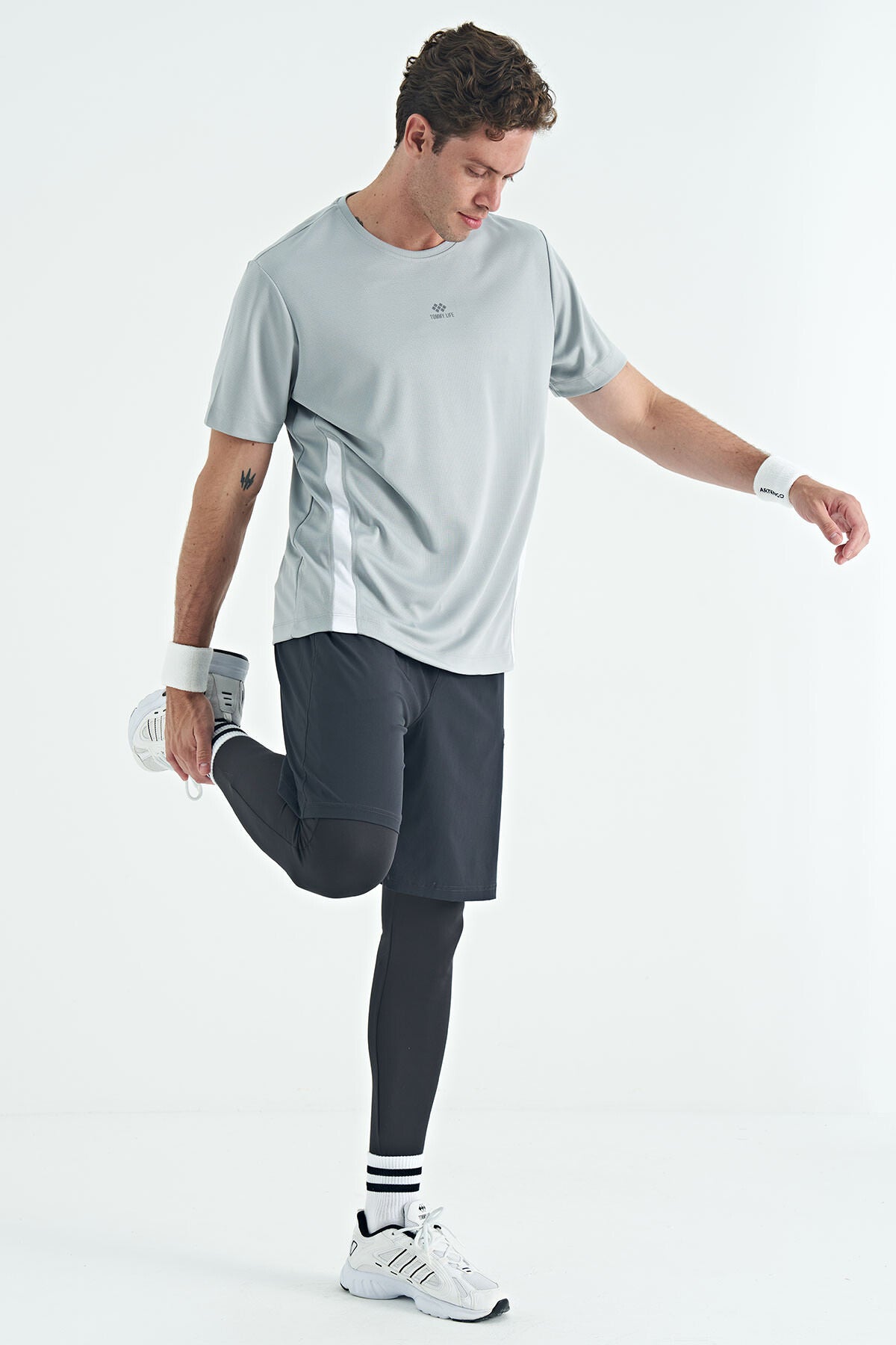 Siyah Logo Baskılı Yüksek Bel Slim Fit Aktif Spor Erkek Tayt - 84989