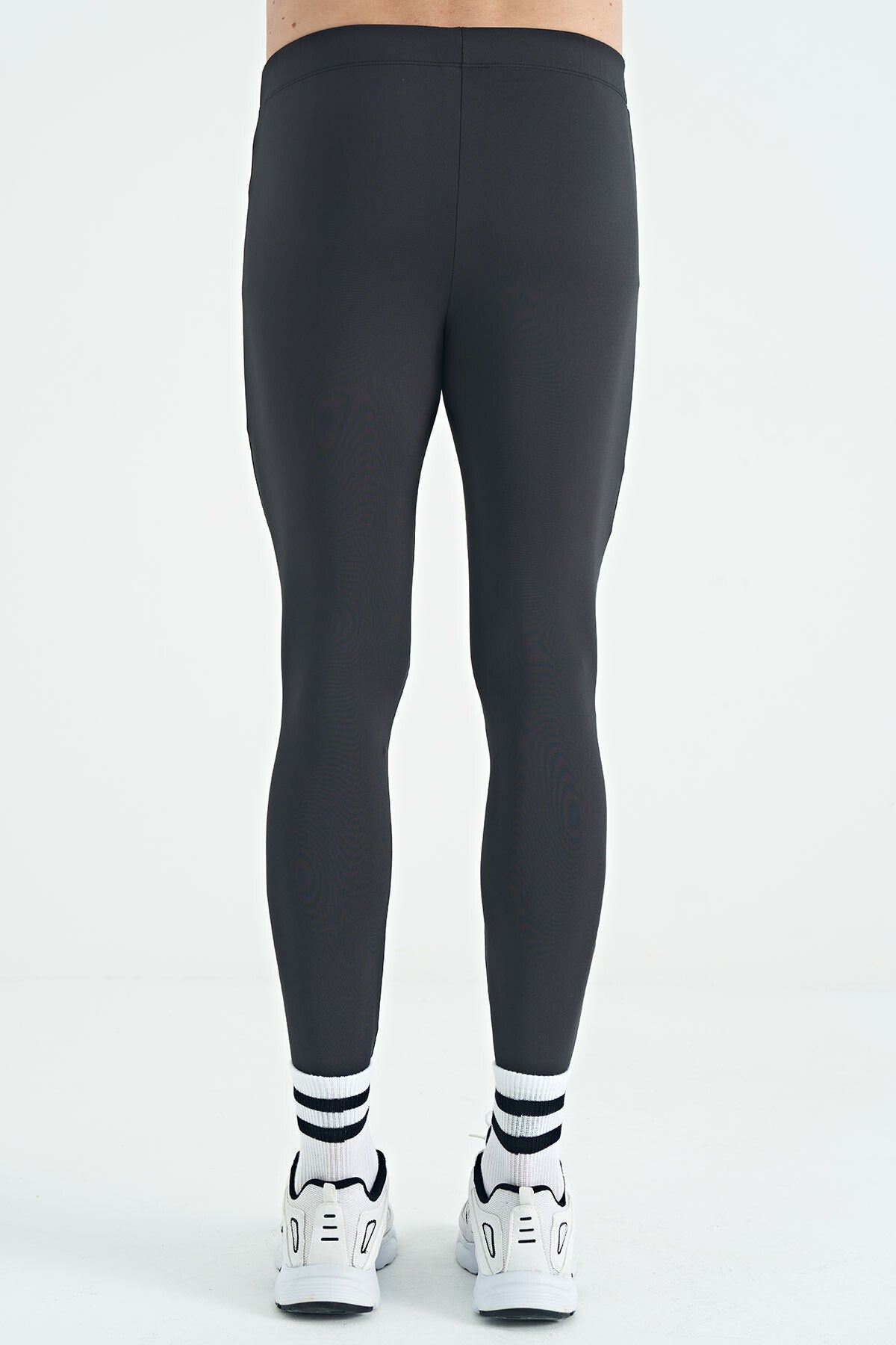Siyah Logo Baskılı Yüksek Bel Slim Fit Aktif Spor Erkek Tayt - 84989
