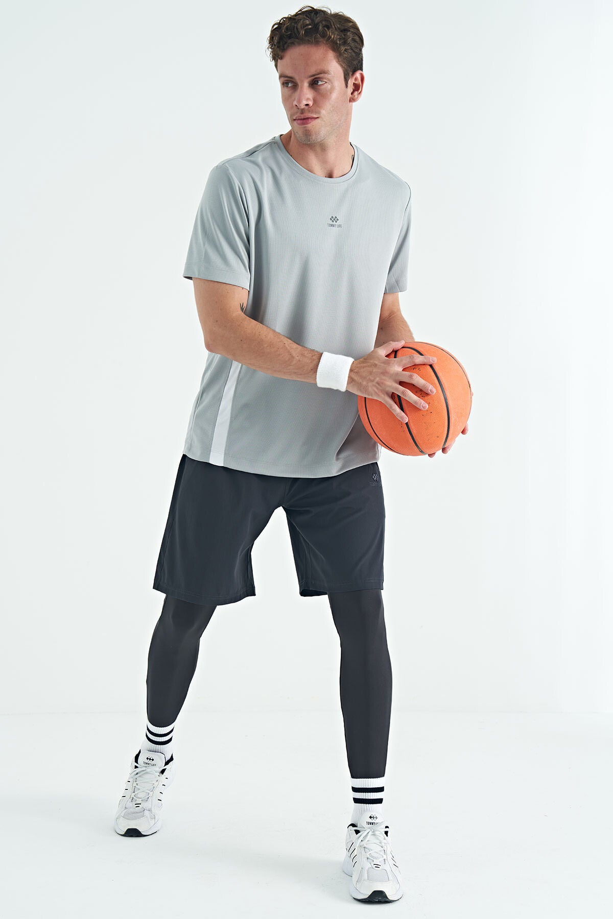 Siyah Logo Baskılı Yüksek Bel Slim Fit Aktif Spor Erkek Tayt - 84989
