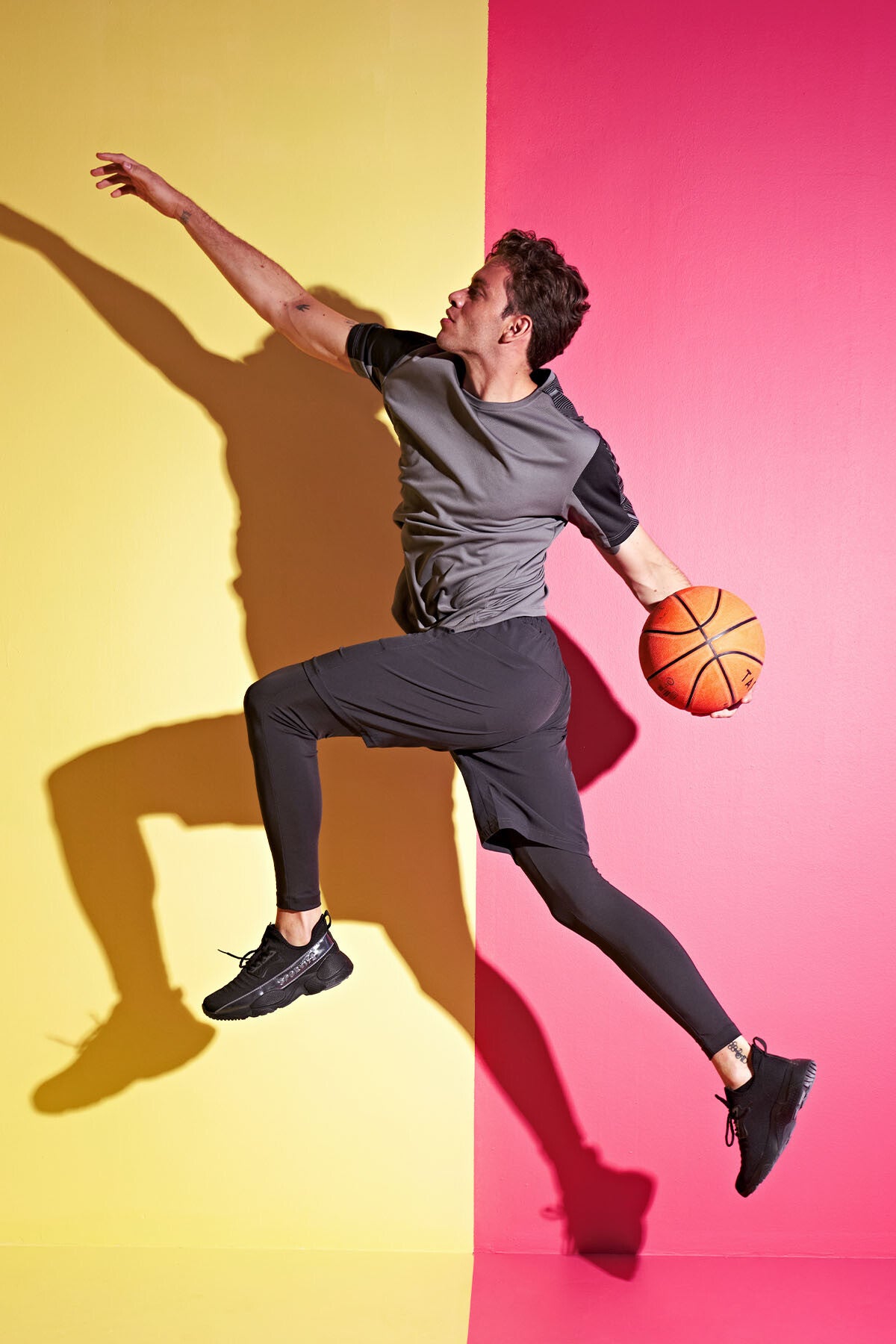 Siyah Logo Baskılı Yüksek Bel Slim Fit Aktif Spor Erkek Tayt - 84989