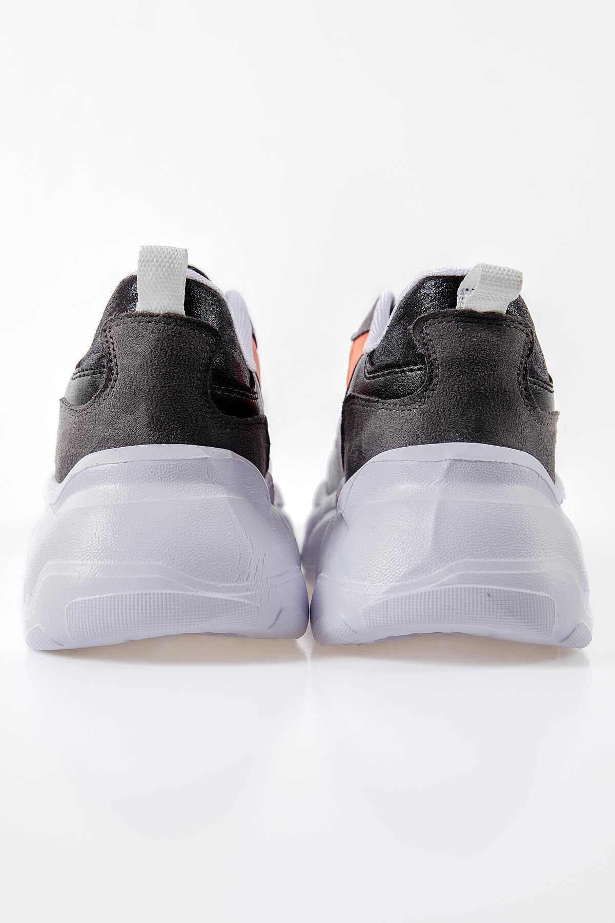 Siyah - Oranj Yüksek Tabanlı Bağcıklı Renk Geçişli Suni Deri Kadın Spor Ayakkabı - 89206