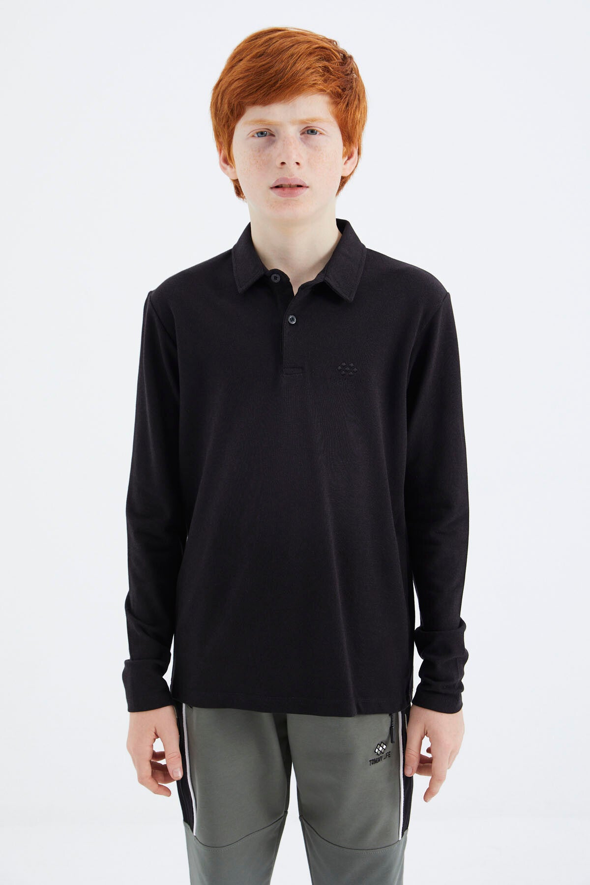 Siyah Polo Yaka Basic Erkek Çocuk T-Shirt - 11171