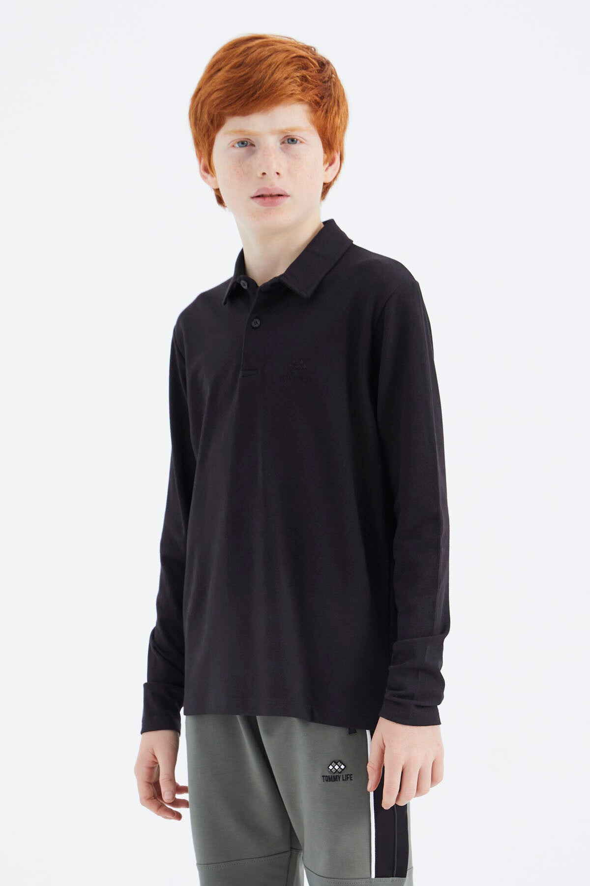Siyah Polo Yaka Basic Erkek Çocuk T-Shirt - 11171