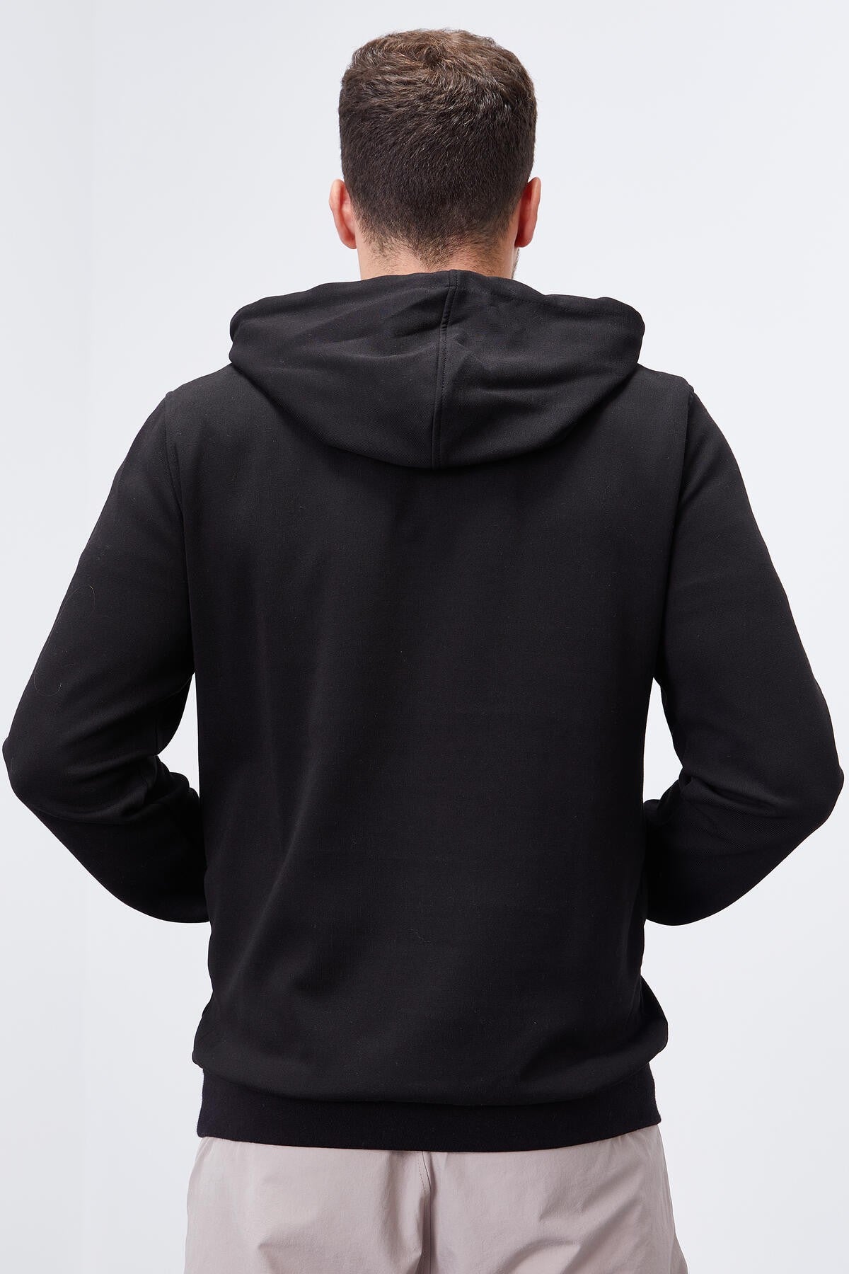 Siyah Yazı Nakışlı Standart Kalıp Kapüşonlu Erkek Sweatshirt - 87887