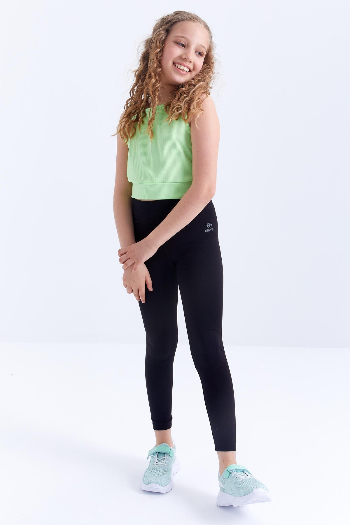 Siyah Yüksek Bel Dar Paça Kız Çocuk Tayt - 75047