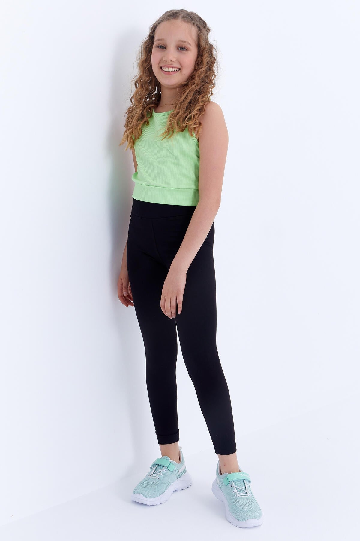 Siyah Yüksek Bel Dar Paça Kız Çocuk Tayt - 75047