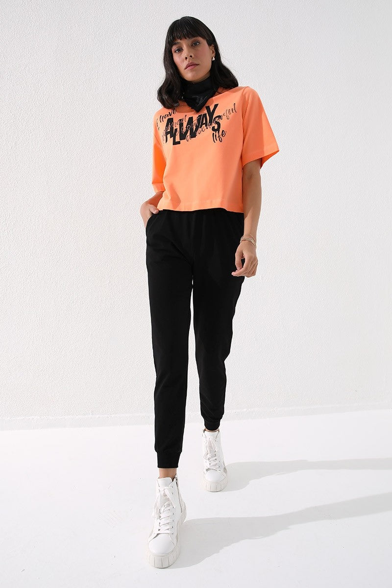 Siyah Yüksek Bel Jogger Rahat Form Manşetli Kadın Eşofman Alt - 94561