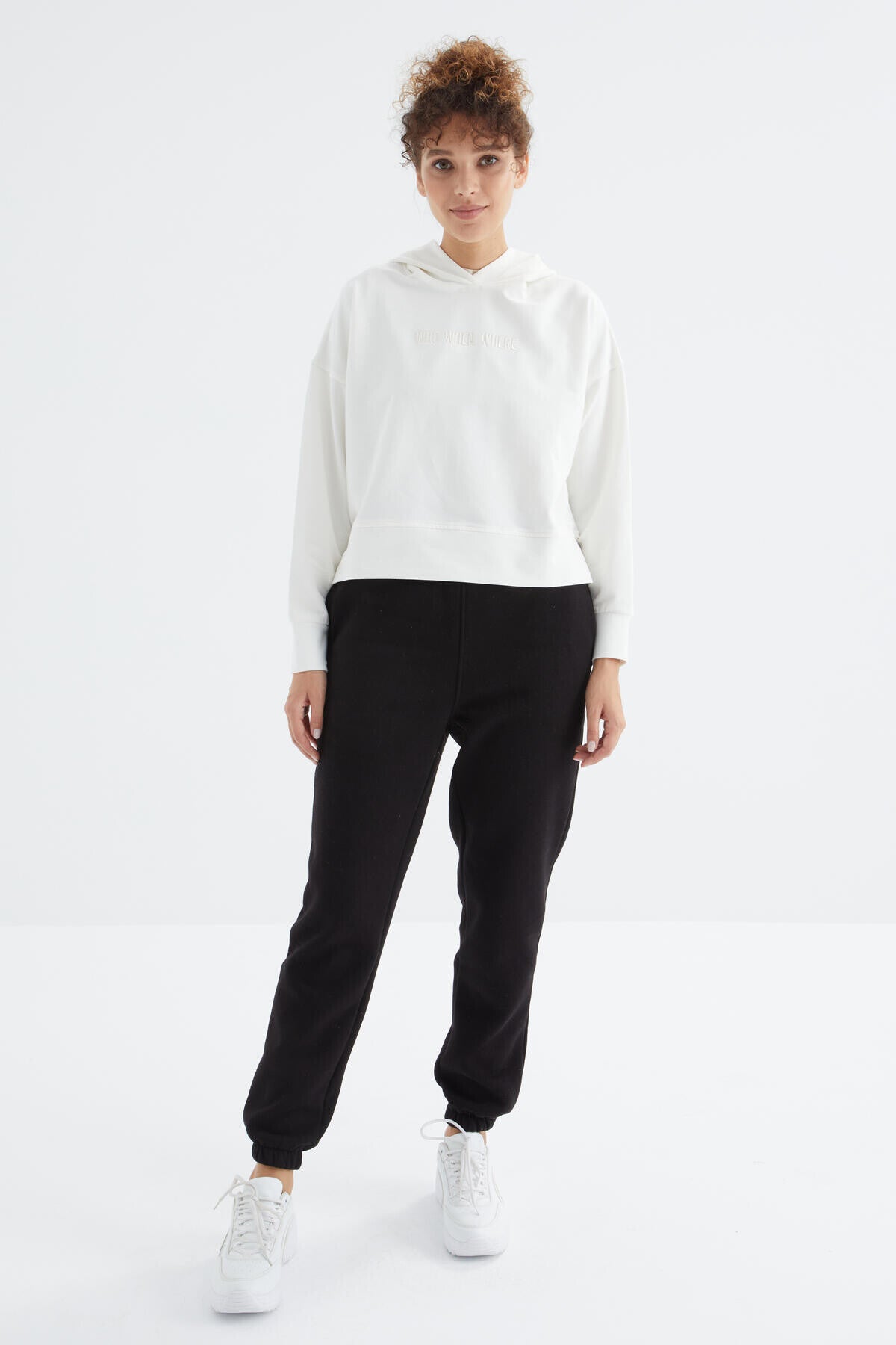 Siyah Yüksek Bel Şardonlu 3 İplik PamukluBasic Kadın Eşofman Alt - 94624