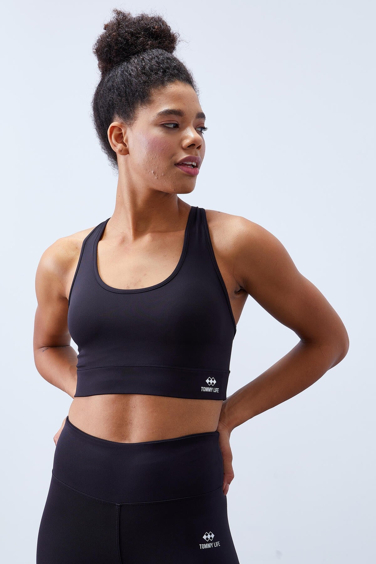 Siyah Yüksek Bel Toparlayıcı Çapraz Sırt Detaylı Slim Fit Kadın Tayt Takım - 95283