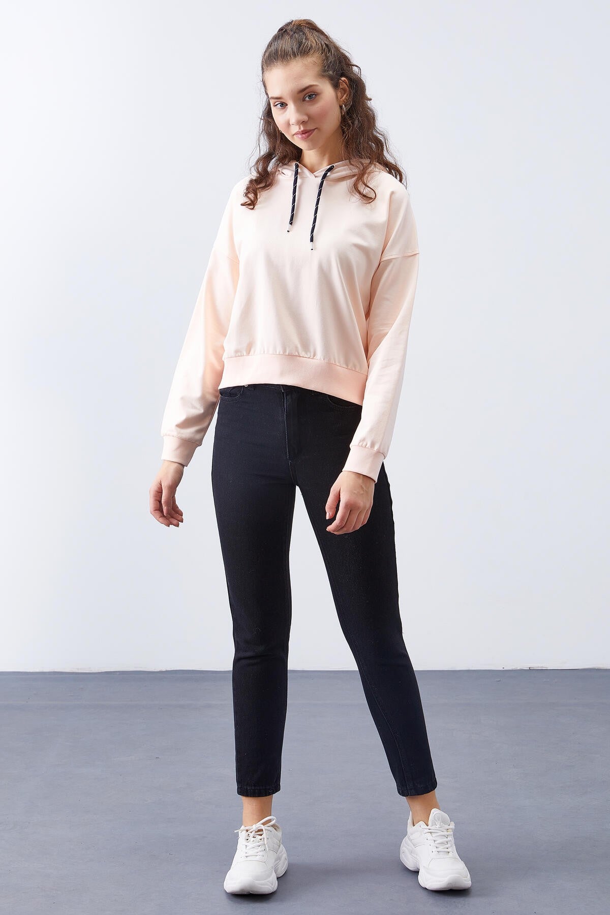 Somon Uzun Kol Rahat Form Kapüşonlu Kadın Sweatshirt - 97115