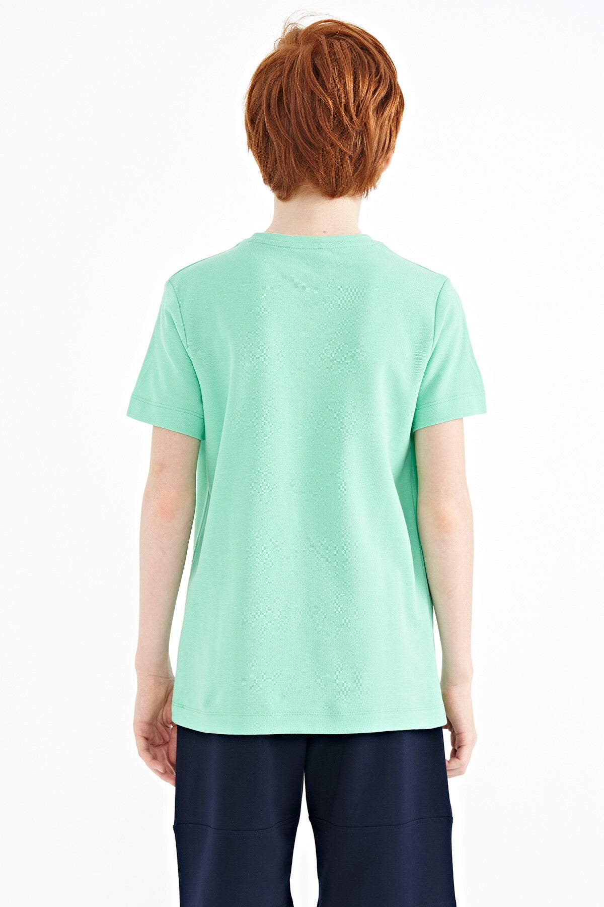 Su Yeşili Baskı Detaylı O Yaka Standart Kalıp Erkek Çocuk T-Shirt - 11145