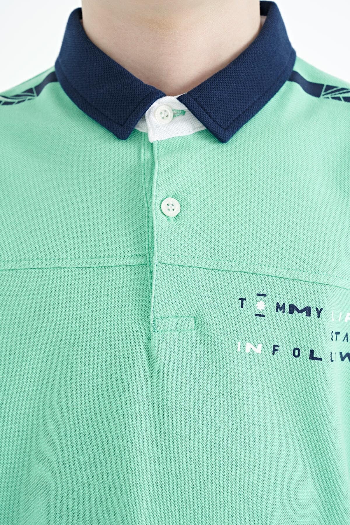 Su Yeşili Baskı Detaylı Standart Kalıp Polo Yaka Erkek Çocuk T-Shirt - 11140