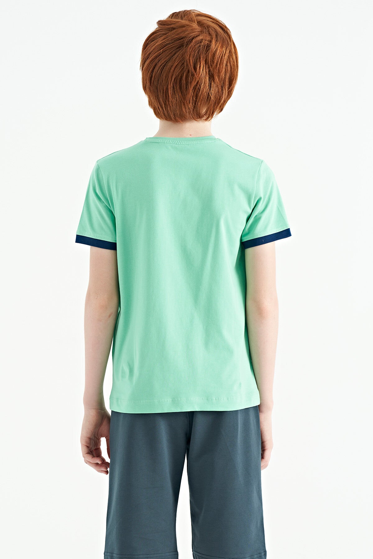 Su Yeşili Baskılı Standart Kalıp O Yaka Erkek Çocuk T-Shirt - 11097