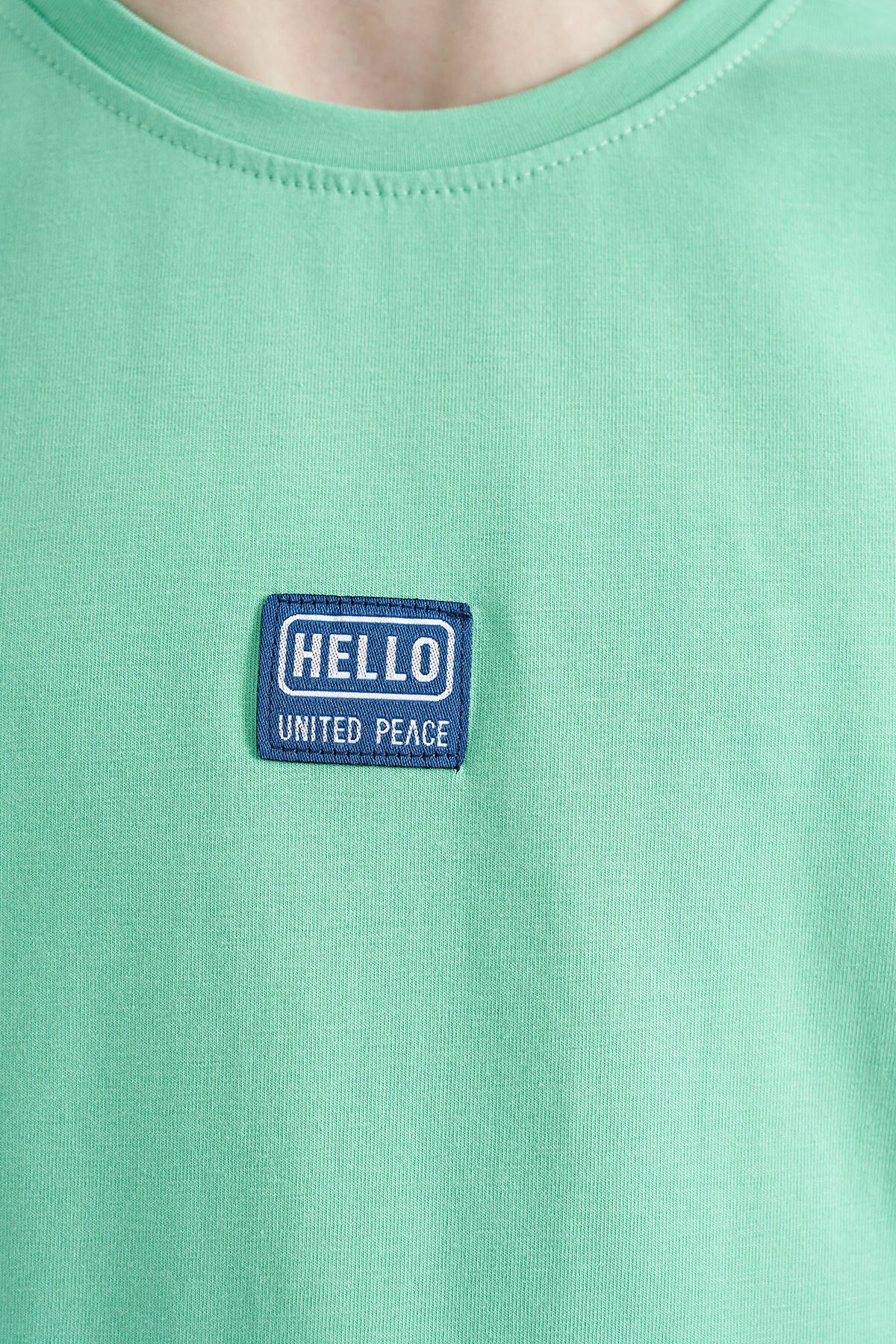 Su Yeşili Baskılı Standart Kalıp O Yaka Erkek Çocuk T-Shirt - 11097