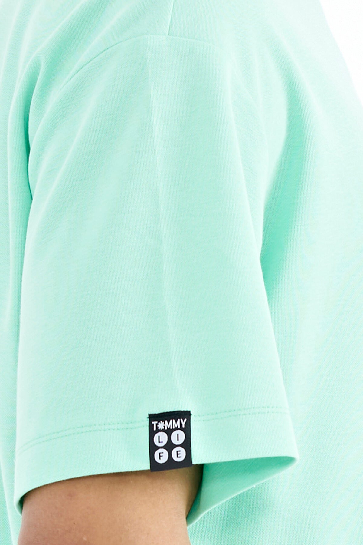 Su Yeşili Kol Arma Detaylı Basic Oversize Erkek T-Shirt - 88193