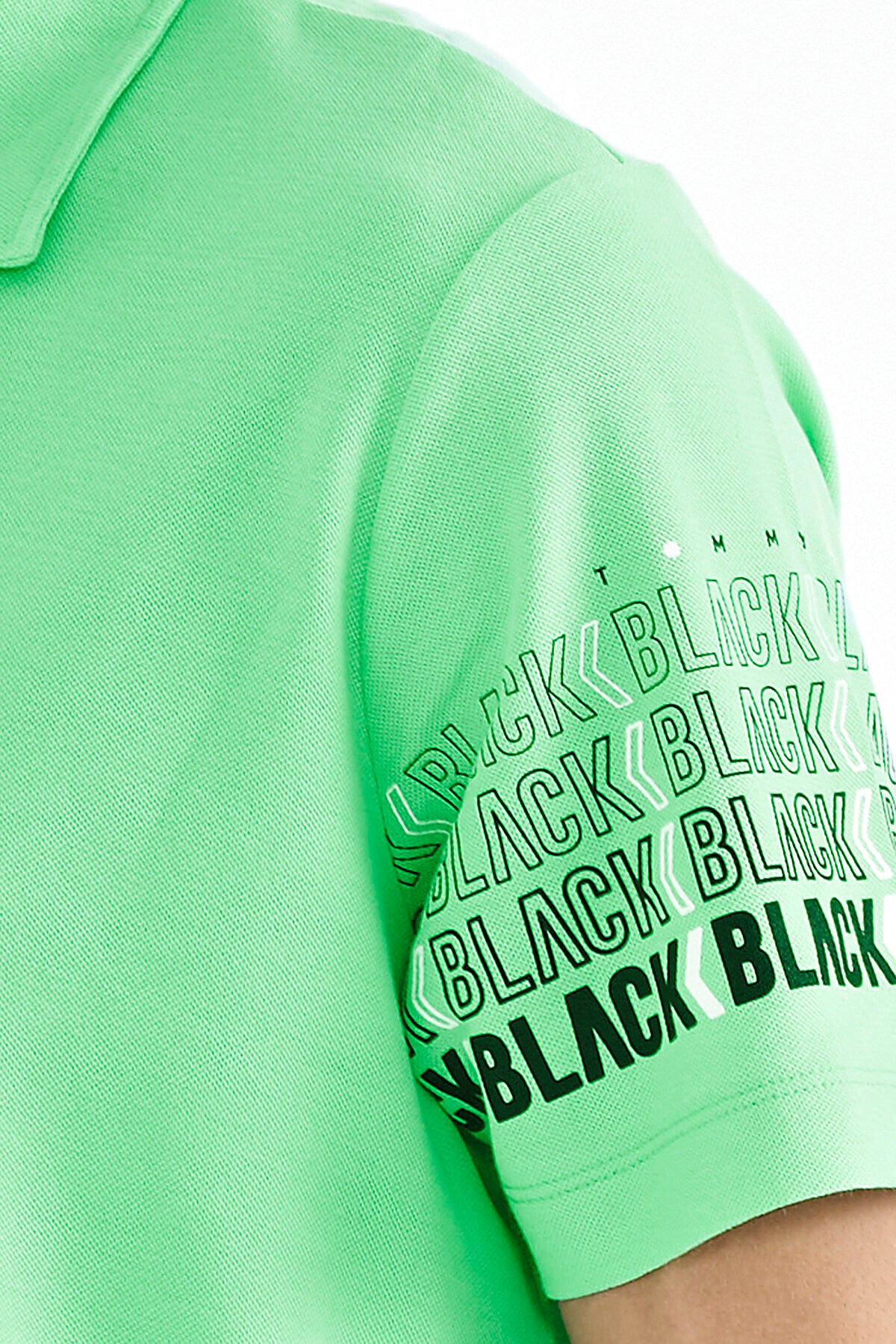 Su Yeşili Kol Baskı Detaylı Polo Yaka Standart Form Erkek T-shirt - 88240