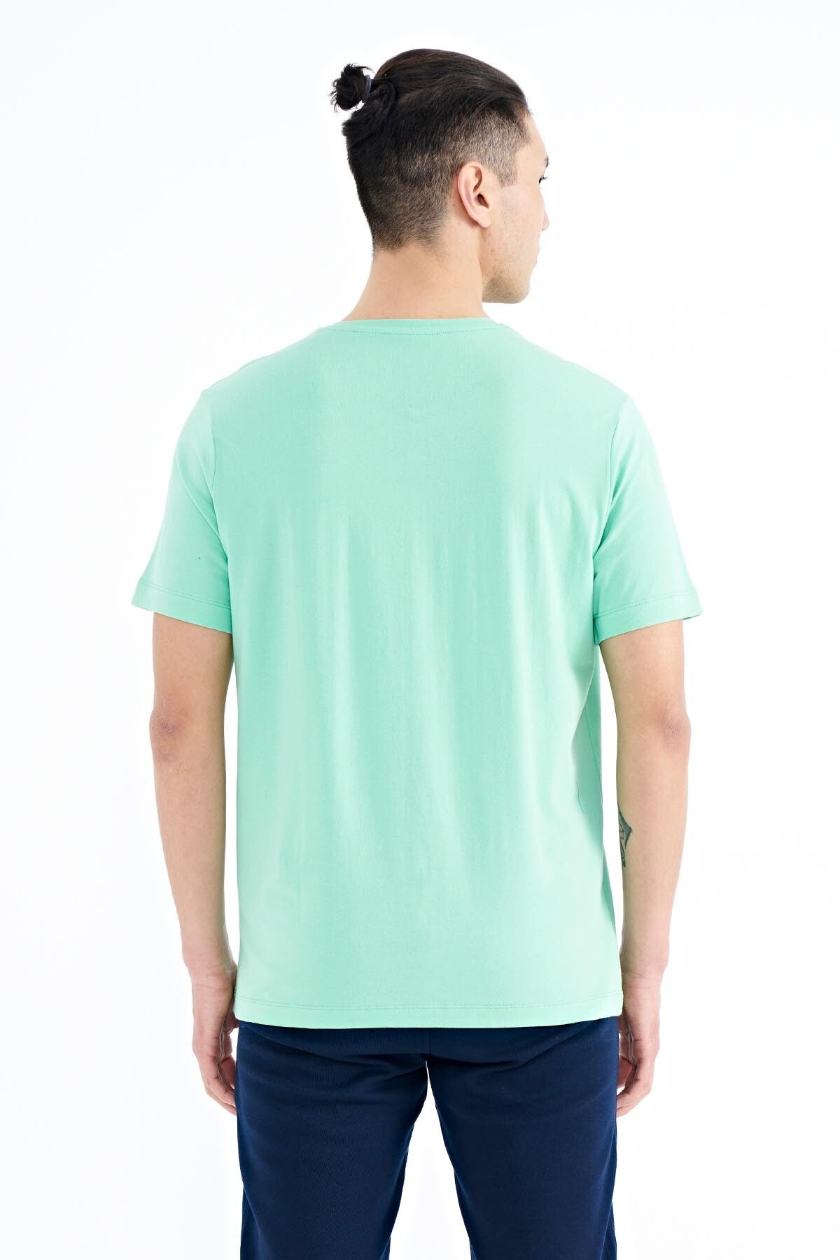 Su Yeşili Yazı Baskılı O Yaka Standart Kalıp Erkek T-Shirt - 88174
