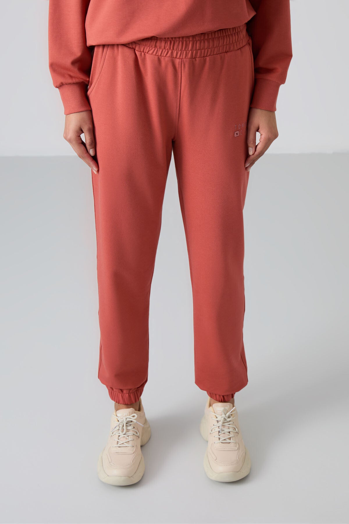 Tarçın Basic Pamuklu O Yaka Oversize Lastik Paça Kadın Eşofman Takım - 95287