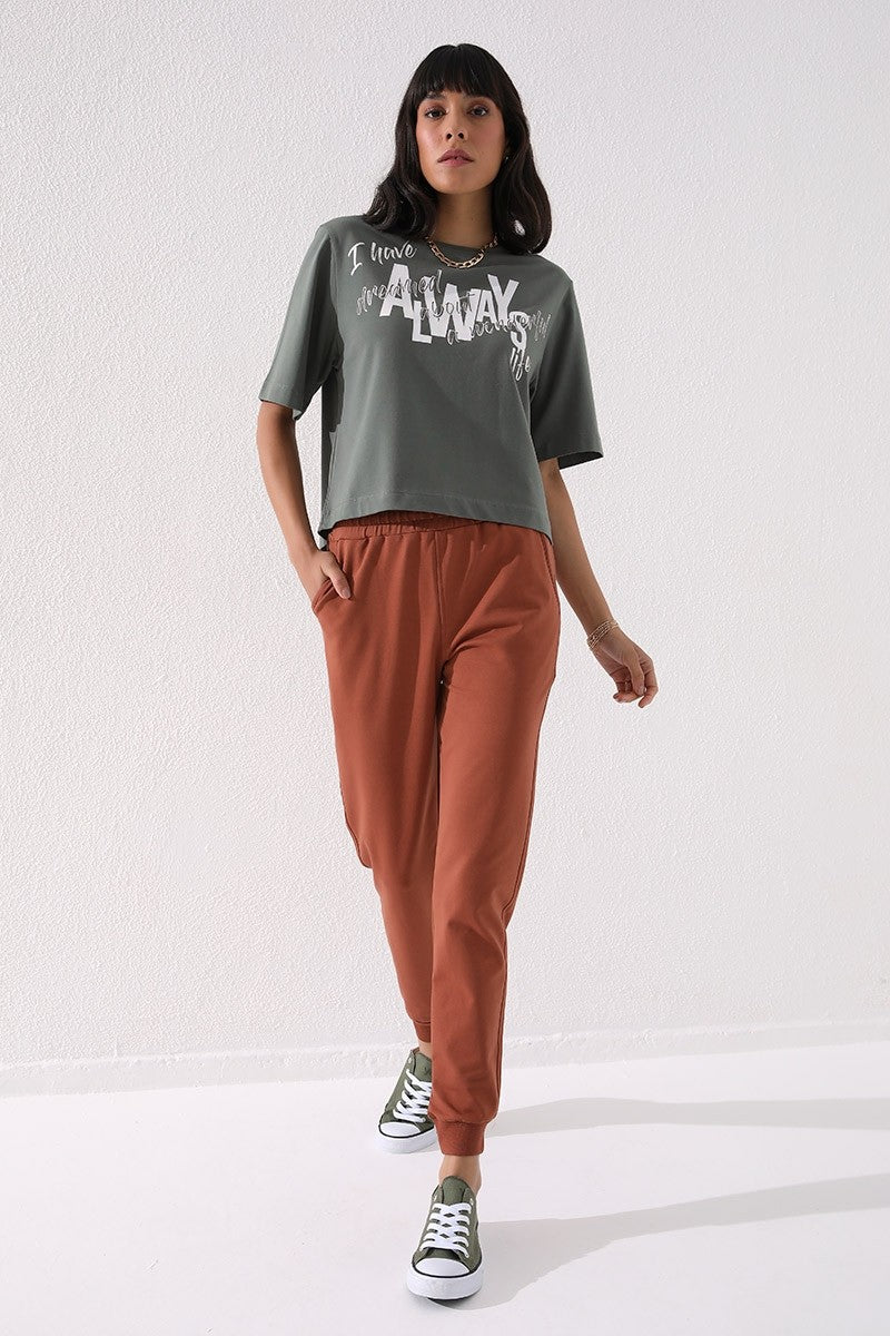 Tarçın Yüksek Bel Jogger Rahat Form Manşetli Kadın Eşofman Alt - 94561