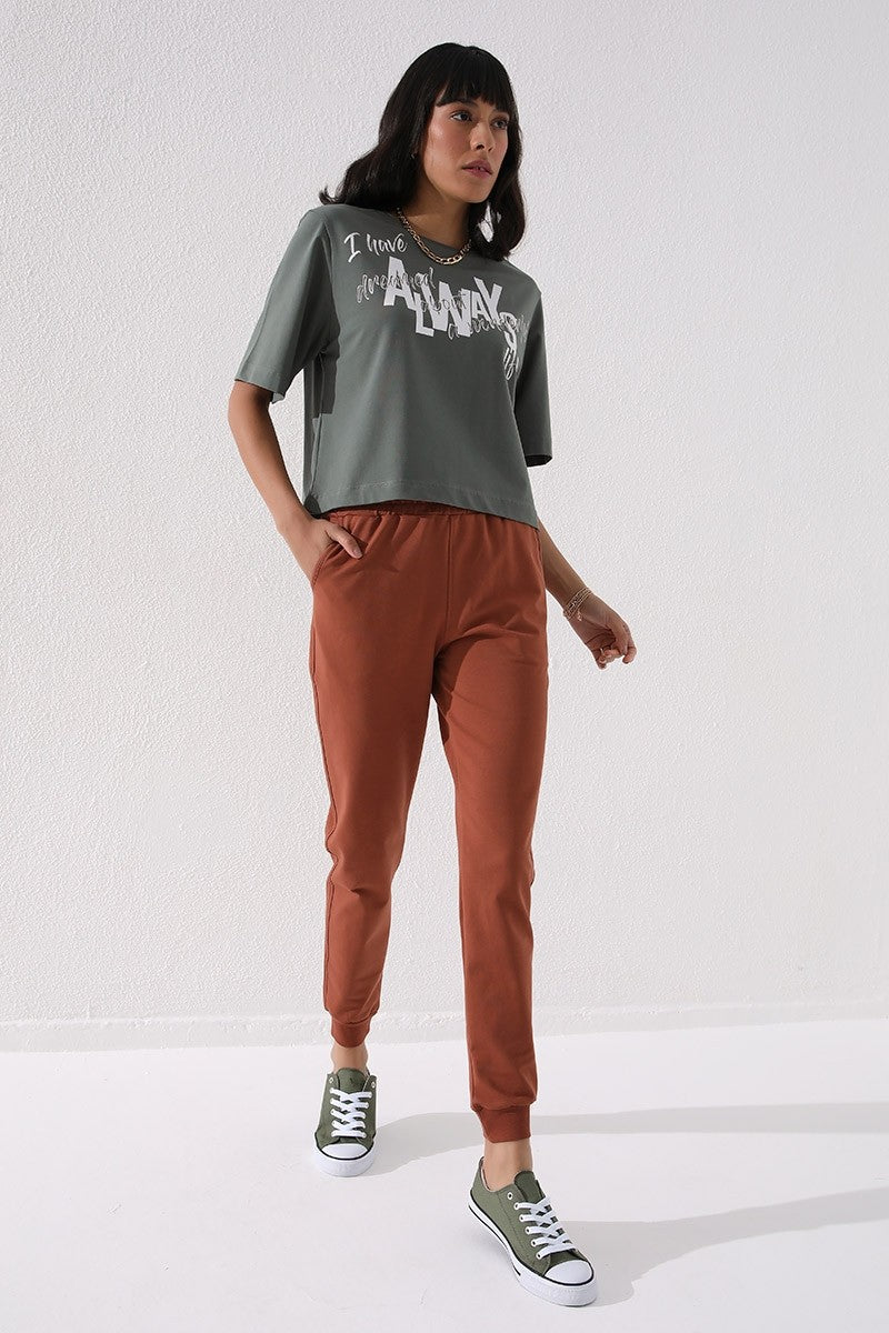 Tarçın Yüksek Bel Jogger Rahat Form Manşetli Kadın Eşofman Alt - 94561