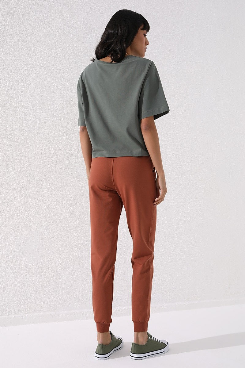 Tarçın Yüksek Bel Jogger Rahat Form Manşetli Kadın Eşofman Alt - 94561