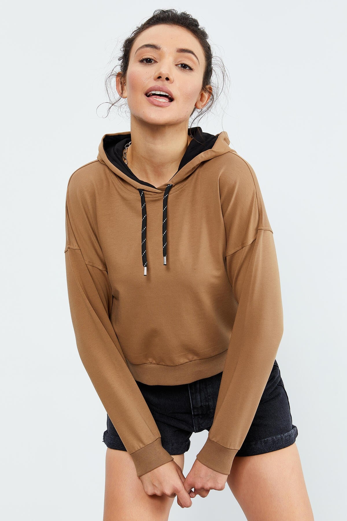 Toprak Uzun Kol Rahat Form Kapüşonlu Kadın Sweatshirt - 97115