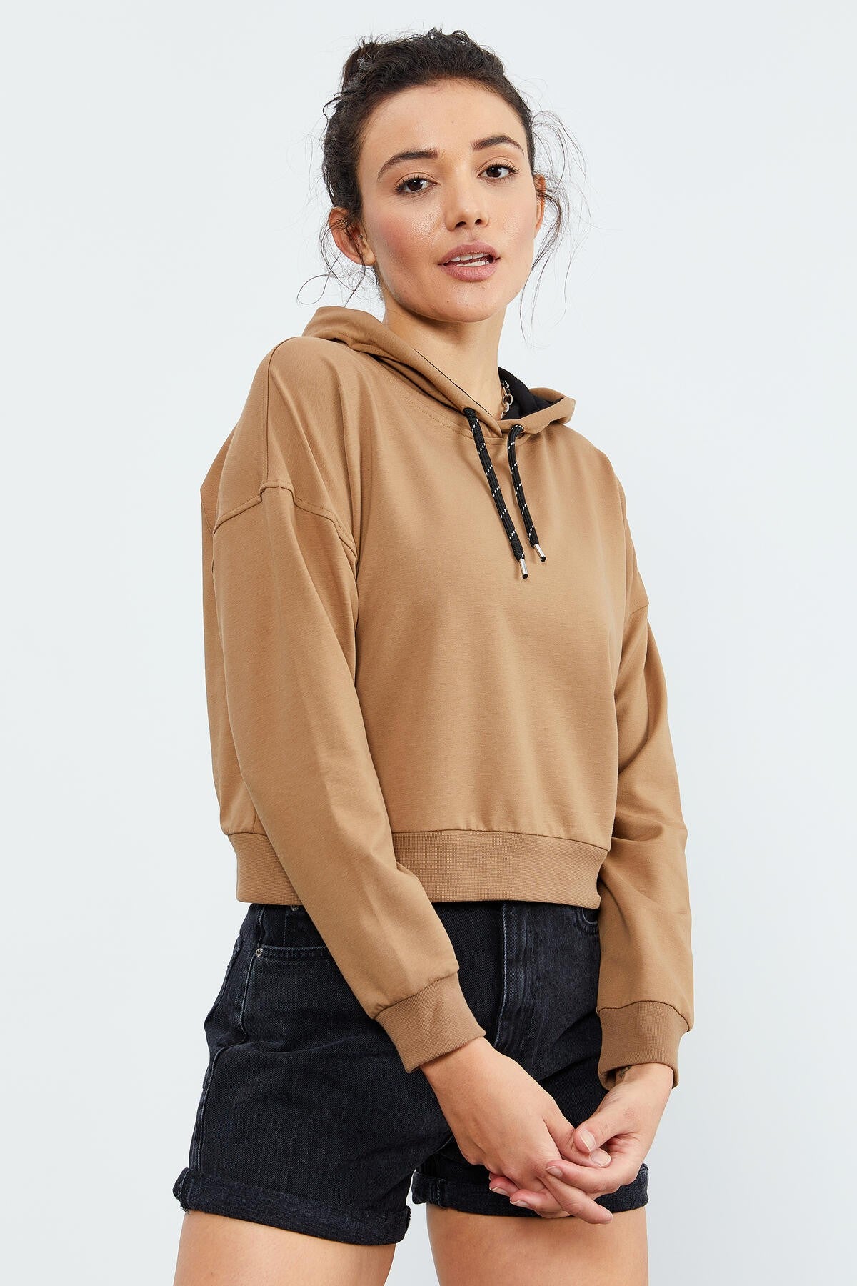 Toprak Uzun Kol Rahat Form Kapüşonlu Kadın Sweatshirt - 97115
