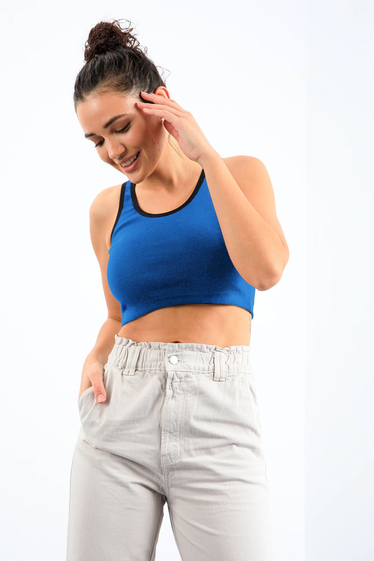 Turkuaz Basic Sıfır Kol Dar Kalıp U Yaka Kadın Crop Top Atlet - 97162