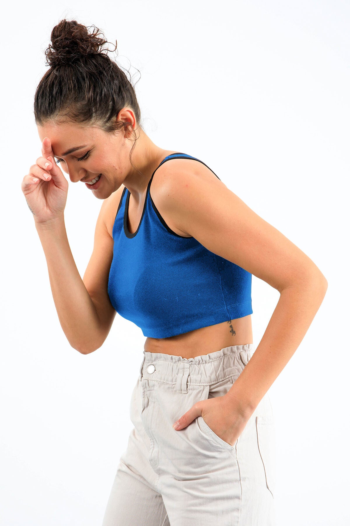 Turkuaz Basic Sıfır Kol Dar Kalıp U Yaka Kadın Crop Top Atlet - 97162