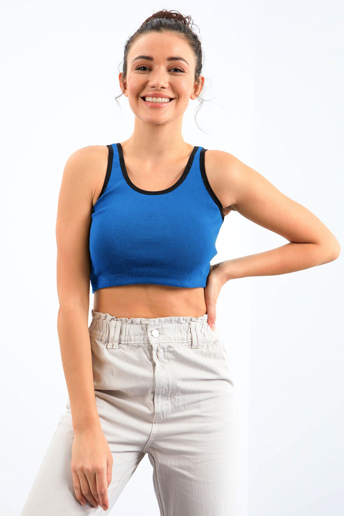 Turkuaz Basic Sıfır Kol Dar Kalıp U Yaka Kadın Crop Top Atlet - 97162