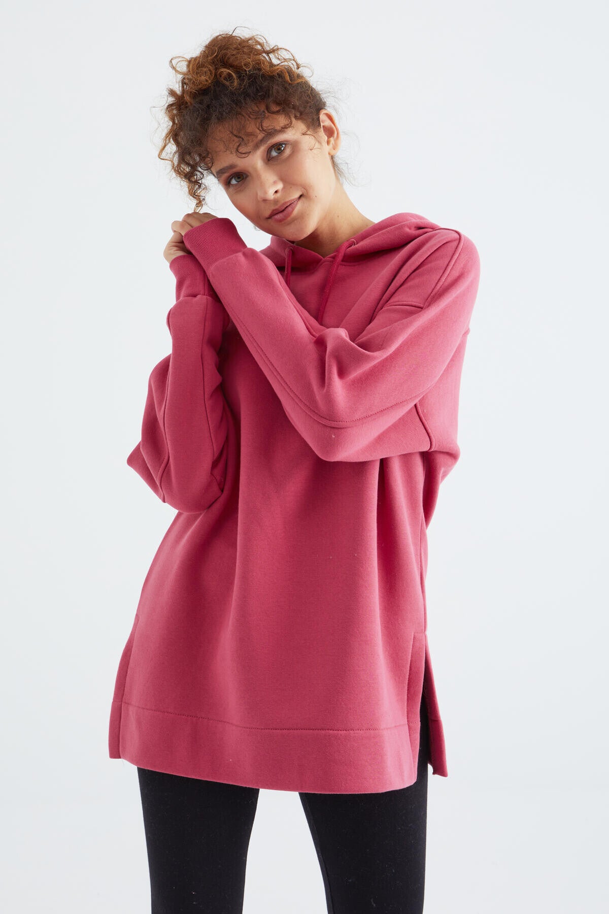 Yaban Gülü Reglan Kol Basic Kapüşonlu Oversize Sweatshirt Sweatshirt Tunik - 97242