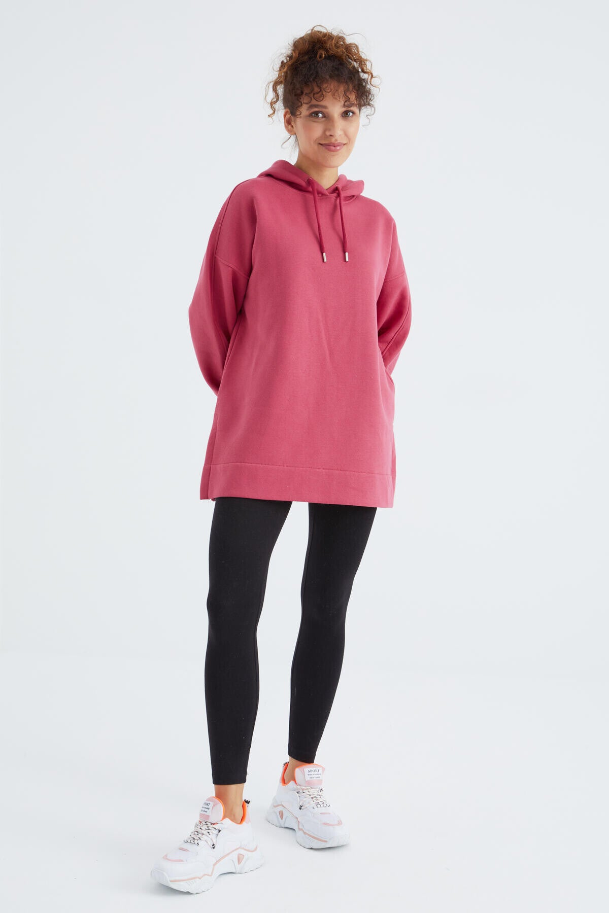 Yaban Gülü Reglan Kol Basic Kapüşonlu Oversize Sweatshirt Sweatshirt Tunik - 97242