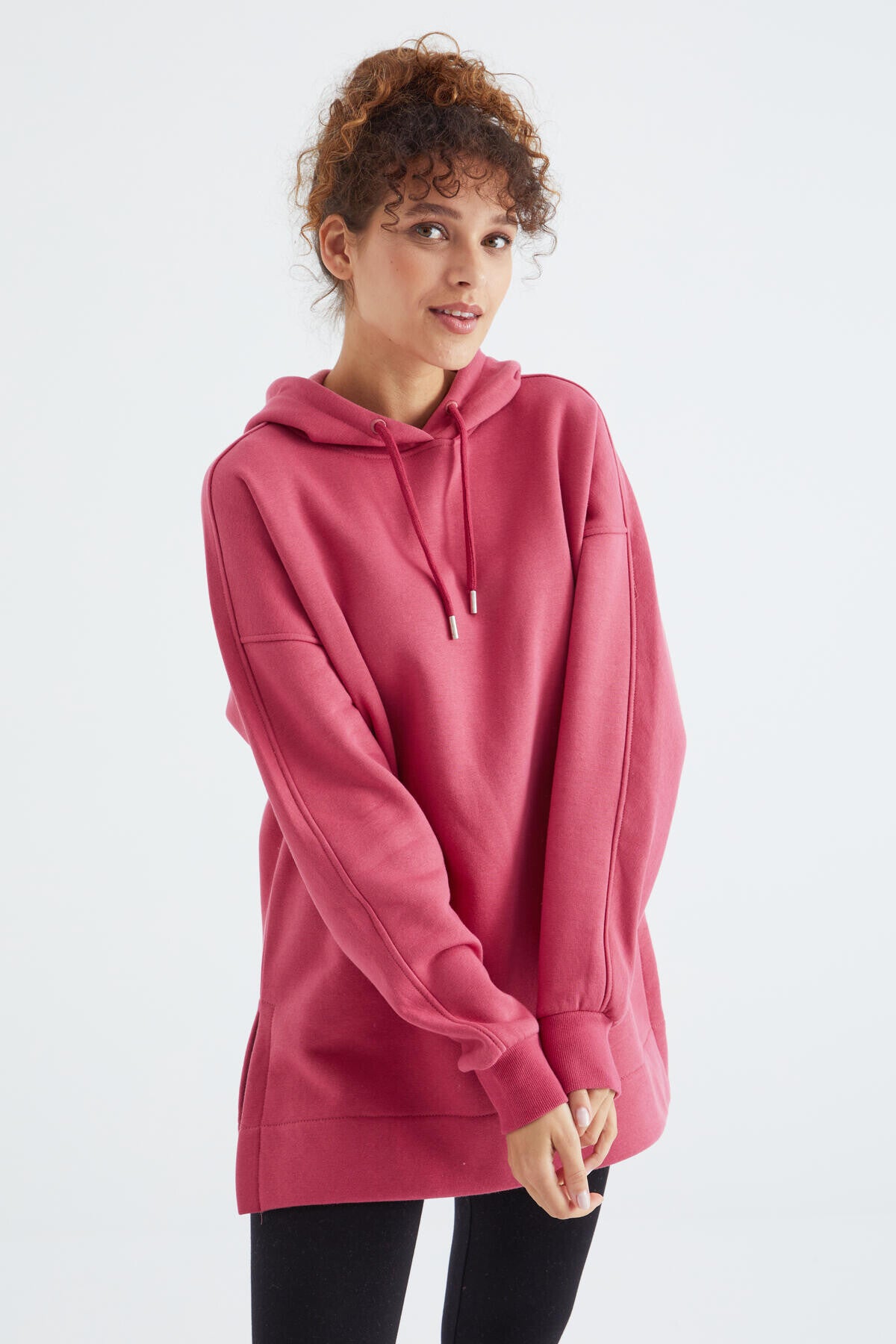 Yaban Gülü Reglan Kol Basic Kapüşonlu Oversize Sweatshirt Sweatshirt Tunik - 97242