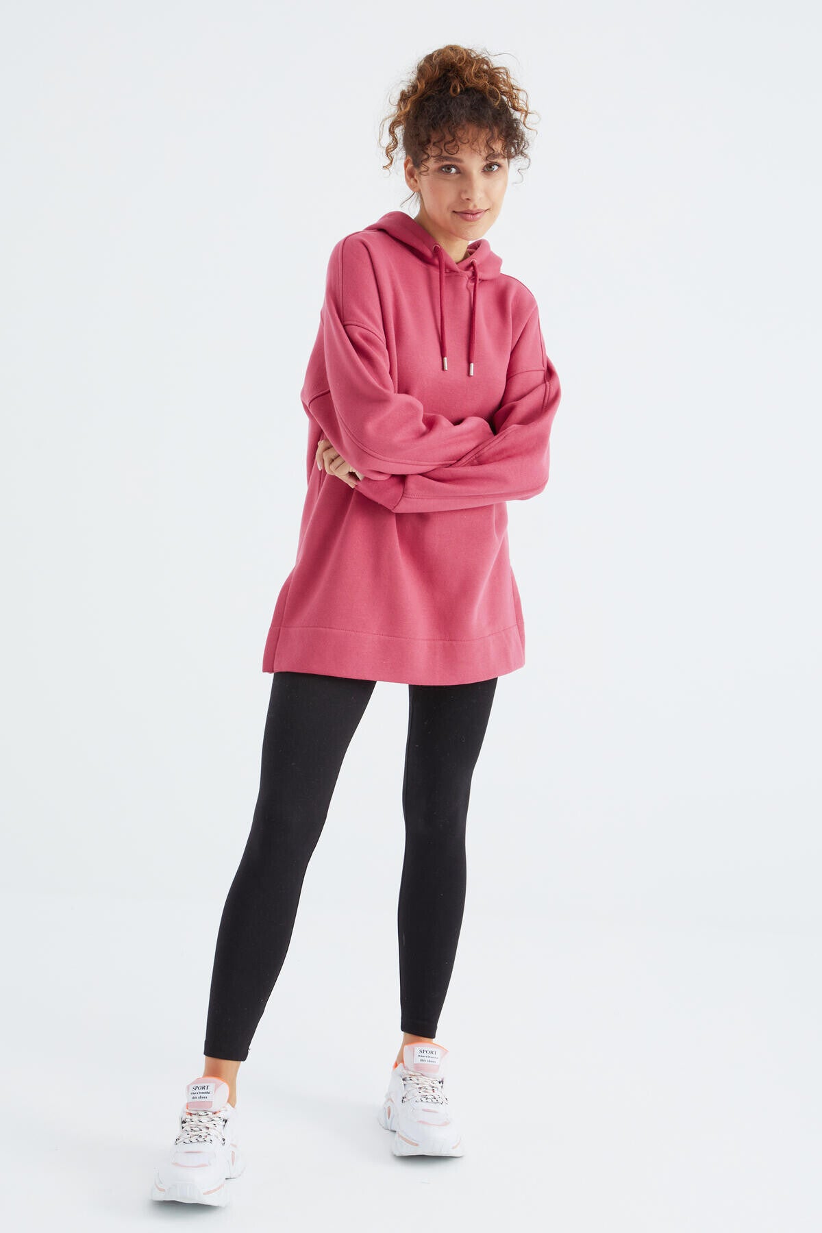 Yaban Gülü Reglan Kol Basic Kapüşonlu Oversize Sweatshirt Sweatshirt Tunik - 97242