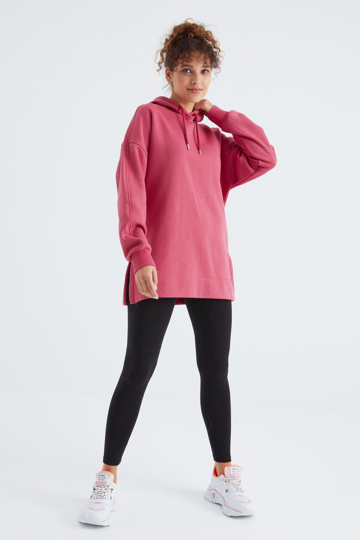 Yaban Gülü Reglan Kol Basic Kapüşonlu Oversize Sweatshirt Sweatshirt Tunik - 97242