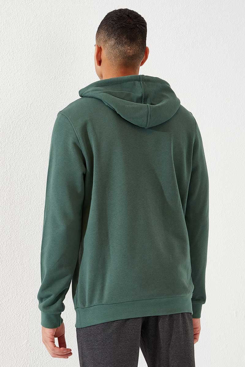 Yeşil Kanguru Cep Standart Kalıp Kapüşonlu Erkek Sweatshirt - 87872