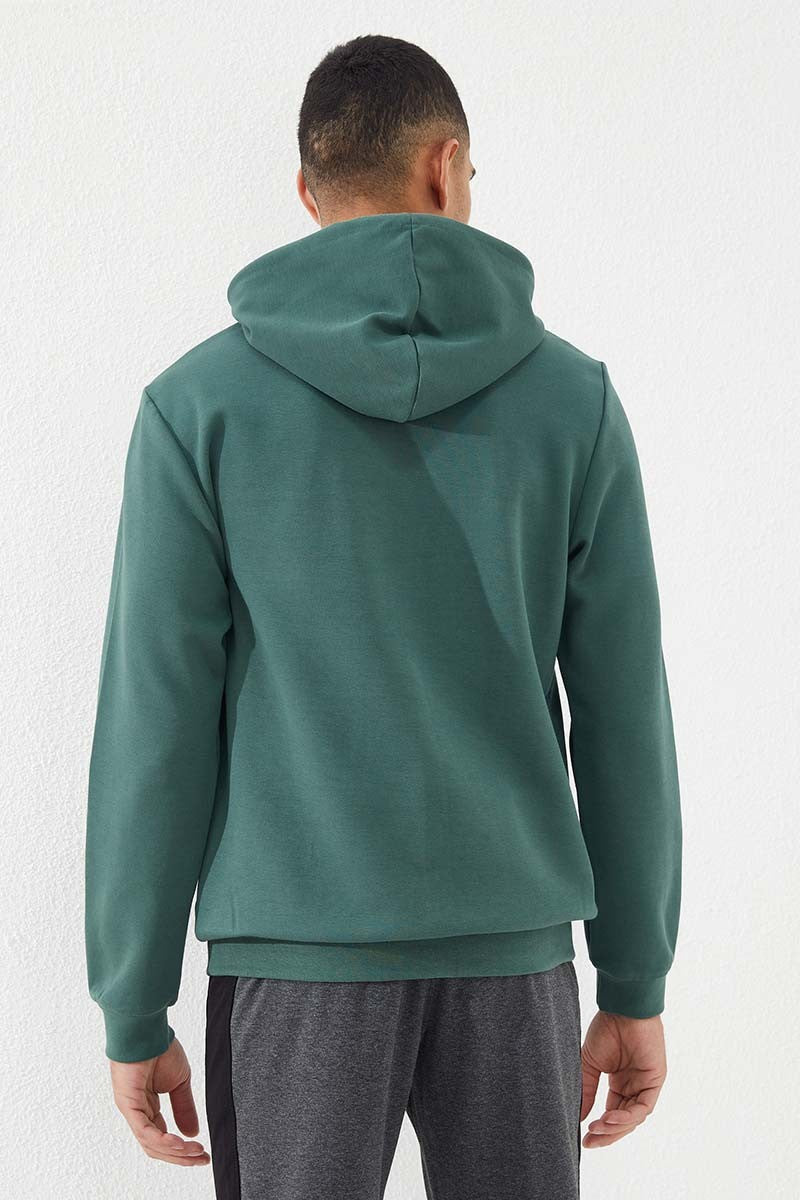Yeşil Kanguru Cep Standart Kalıp Kapüşonlu Erkek Sweatshirt - 87883