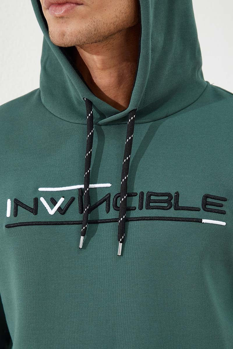 Yeşil Kanguru Cep Standart Kalıp Kapüşonlu Erkek Sweatshirt - 87883